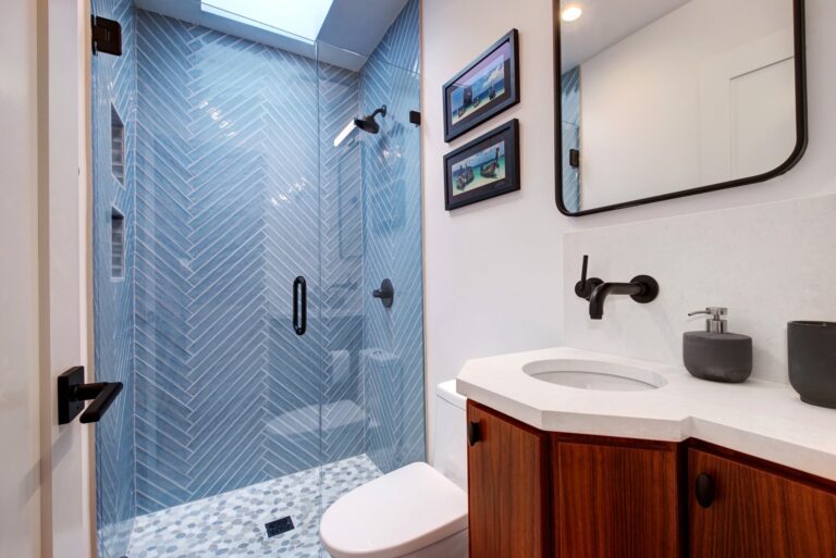 Custom Home Projects 12 Modern Bathroom with Blue Tile Shower