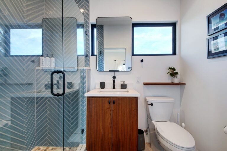 Custom Home Projects 15 Modern Bathroom with Blue Tiles Shower